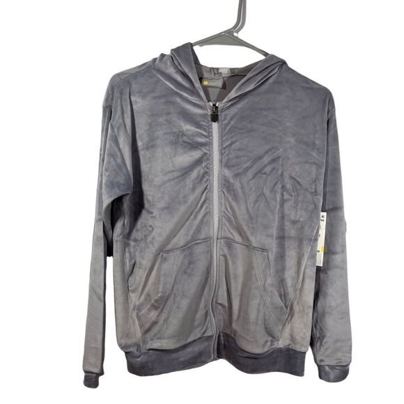 Nwt Zella Zip Up Grey Velour Hoodie - Picture 1 of 16